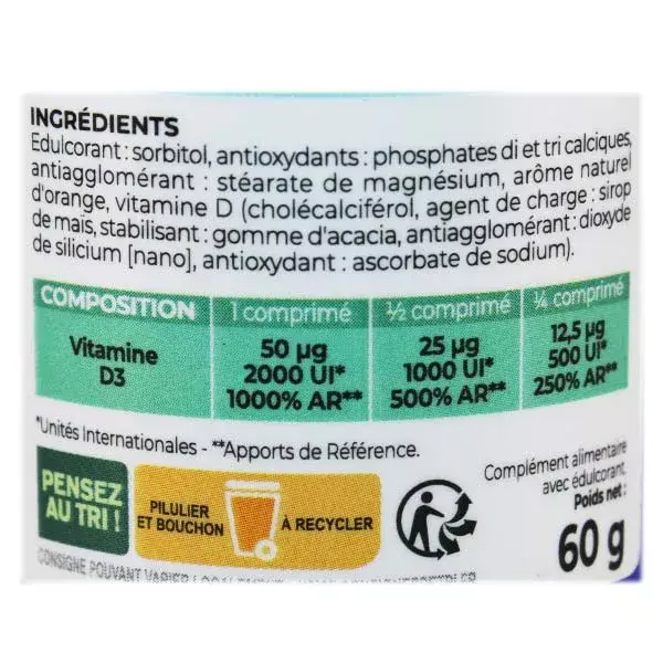 Granions Vitamina D3 2000 UI 30 comprimidos mastigáveis