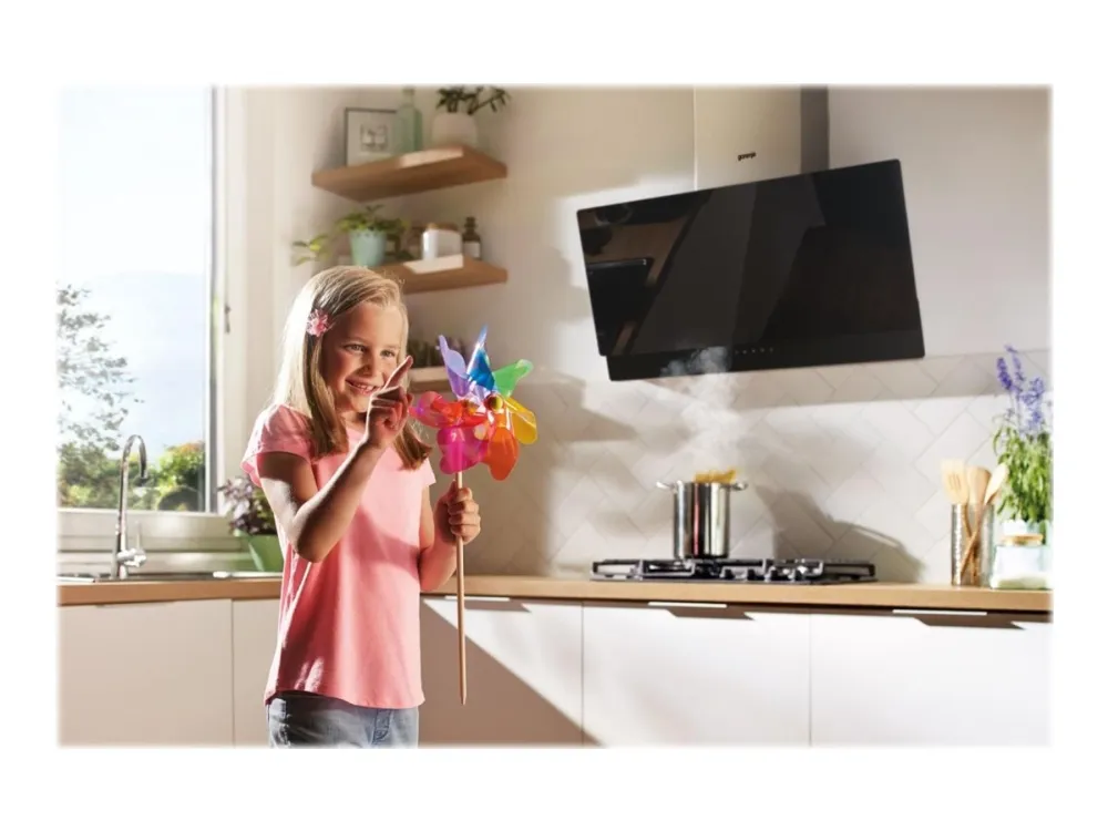 Gorenje Essential WHI949EXBG - Hætte - skorsten vinklet - bredde: 90 cm - dybde: 33.5 cm - udtrækning og recirkulation (-) - med intern motor - rustfrit stål/sølv