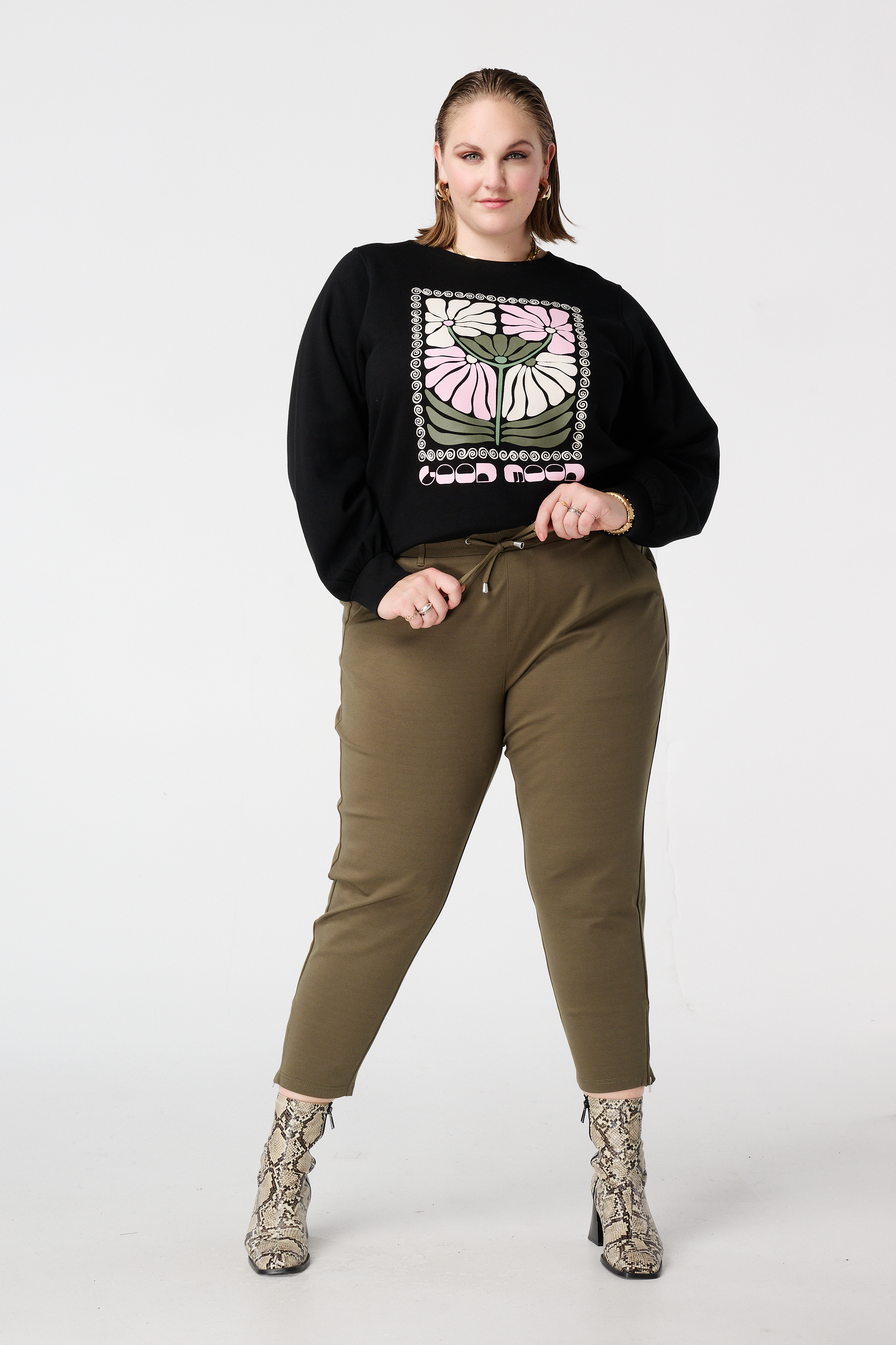 Broek met elastische tailleband Khaki