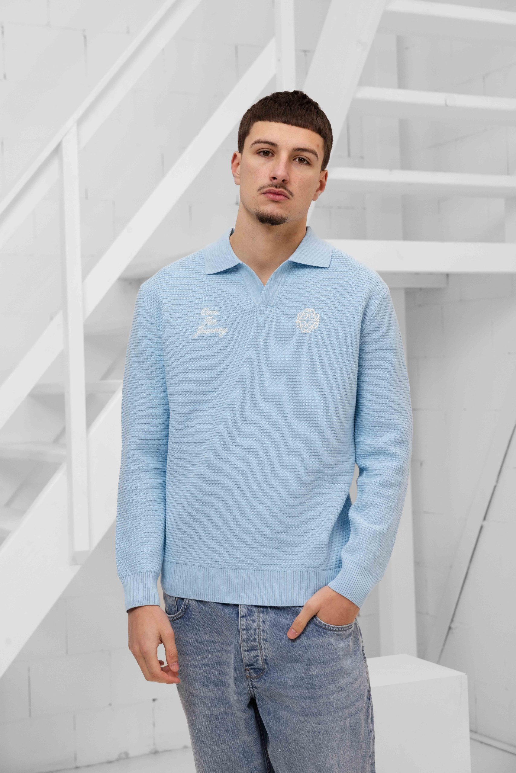 Pure Path Own The Journey Knitwear Polo Sweater Heren Lichtblauw