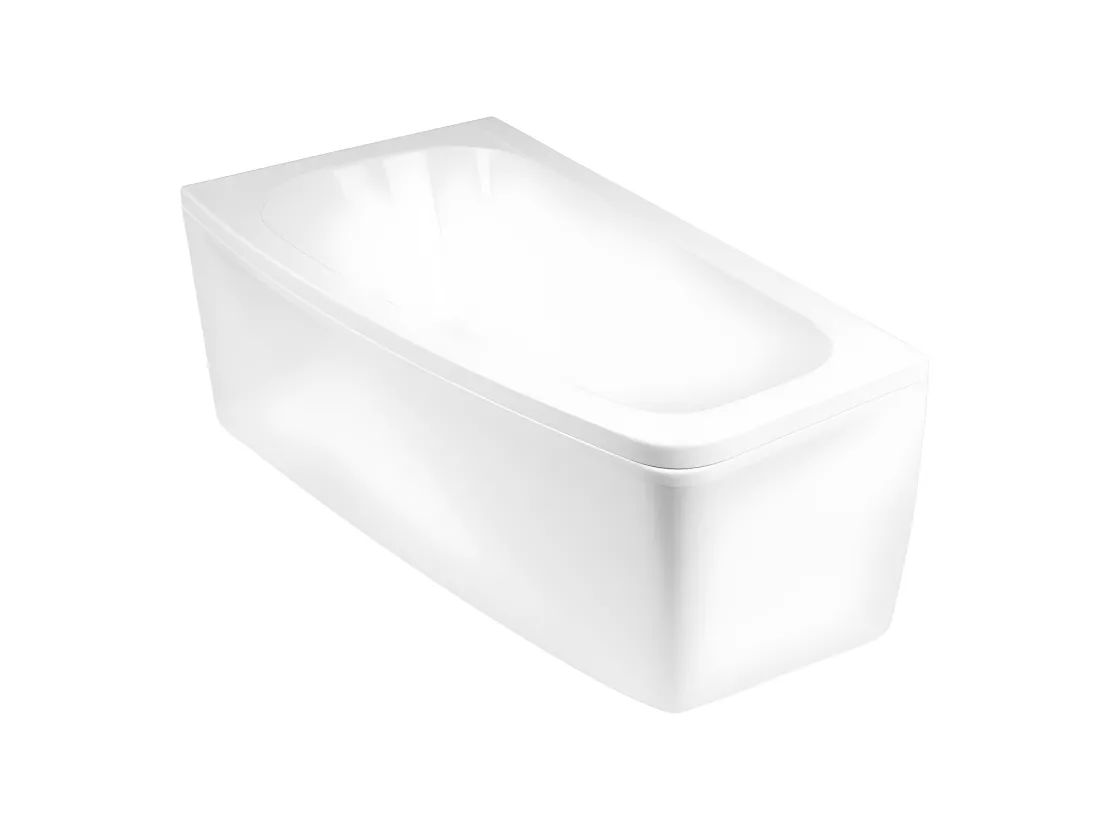 Baignoire asymétrique + tablier noir + repose tête - LUNA - 150 x 80 cm - Droite