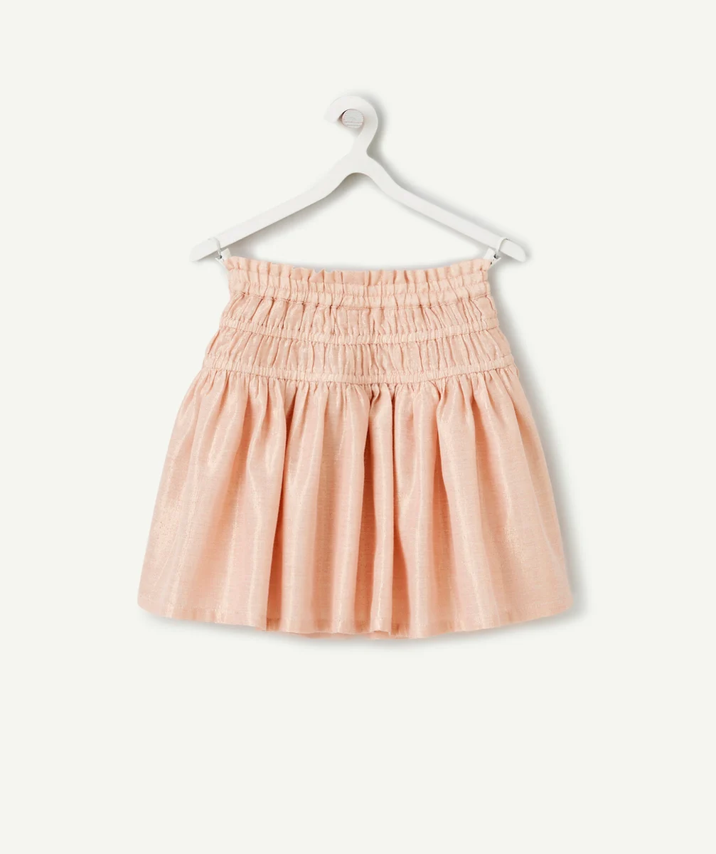 JUPE COURTE PLISSÉE FILLE ROSE MÉTALISSÉE AVEC TAILLE ÉLASTIQUÉE