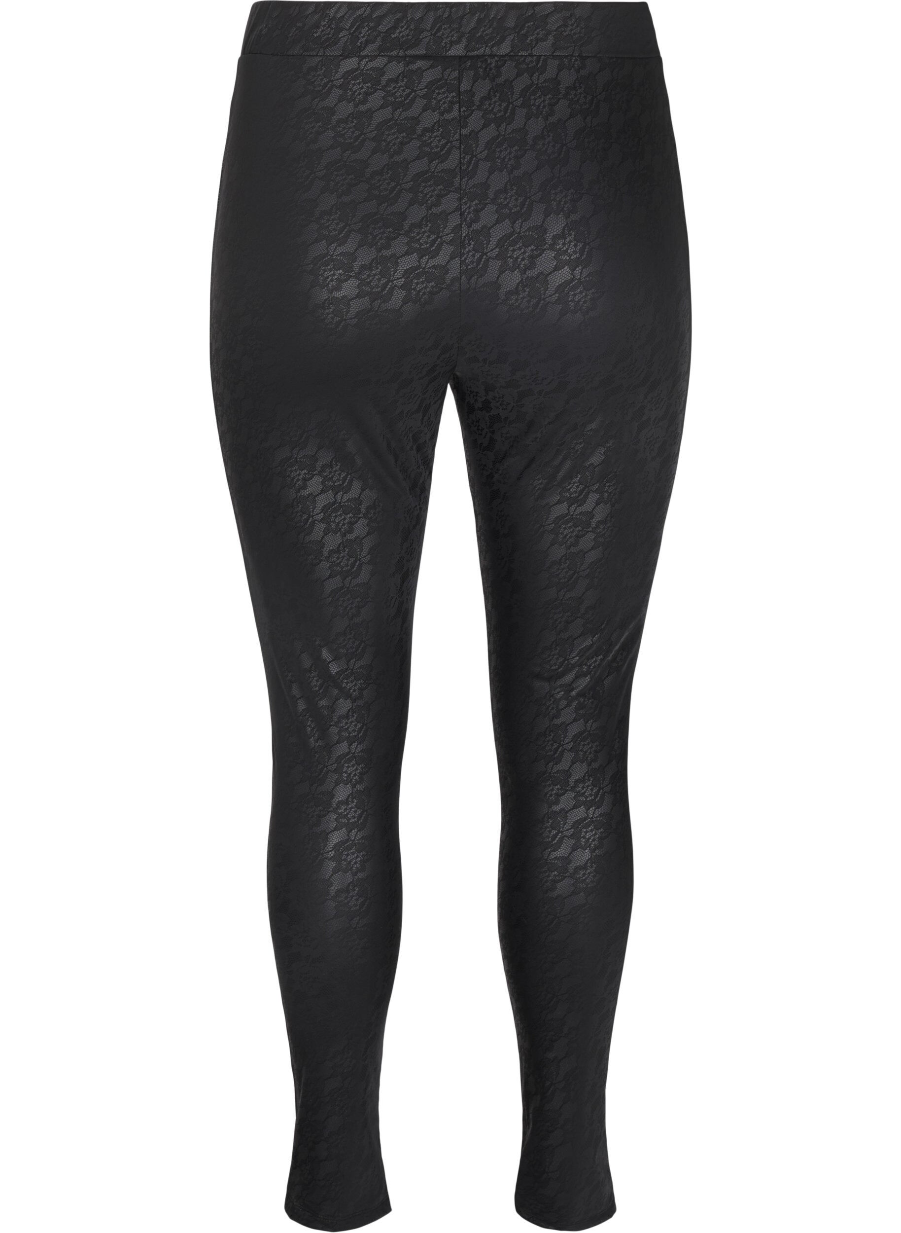 Leggings i imiteret læder med blondestruktur