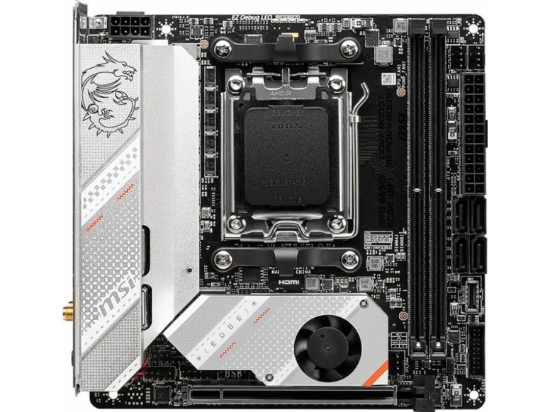 MSI MPG B650I EDGE WIFI - Bundkort - mini ITX - Socket AM5 - AMD B650 Chipset - USB 3.2 Gen 2, USB-C 3.2 Gen2, USB 3.2 Gen 1, USB-C 3.2 Gen 2x2 - 2.5 Gigabit LAN, Wi-Fi 6, Bluetooth - onboard grafik (CPU påkrævet) - HD Audio (8-kanaler)