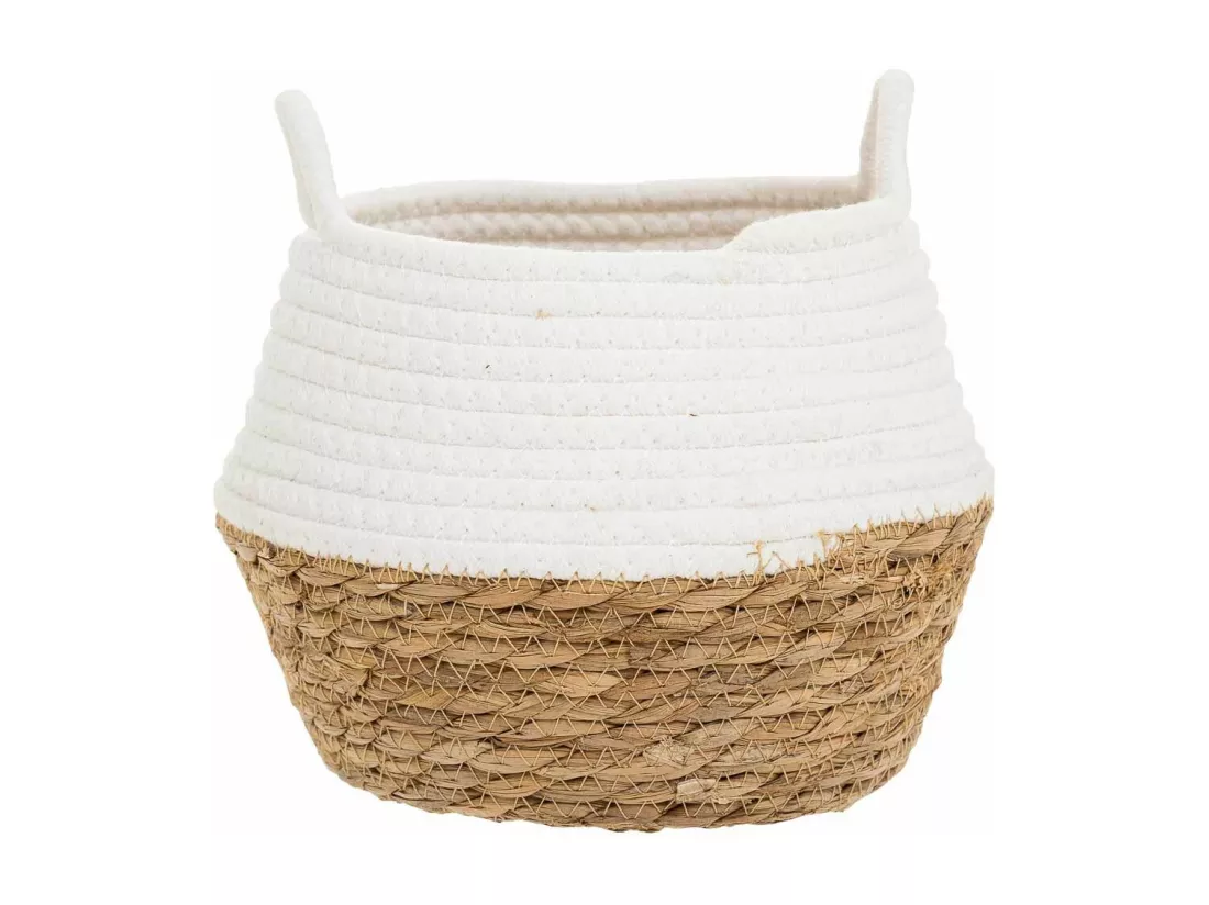 Panier en fibre naturelle et coton en blanc D22x20