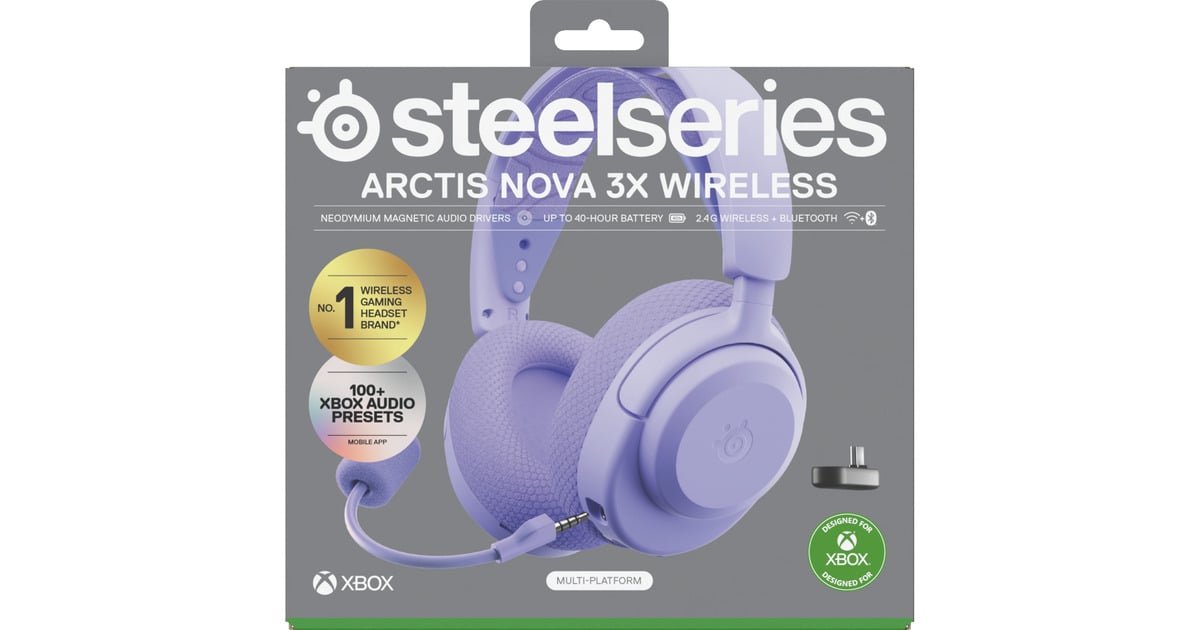 SteelSeriesArctis Nova 3X Wireless over-ear gaming headset  (Lavendel, 2.4 GHz / Bluetooth 5.3, Pc, Xbox Series X|S, Xbox One, Switch)