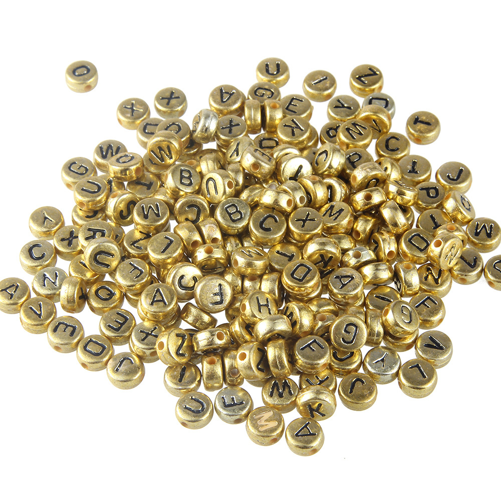 (100er Set) Buchstaben Perlen DIY Bastel Schmuck Zwischenperle für Armband / Kette - Gold / Schwarz