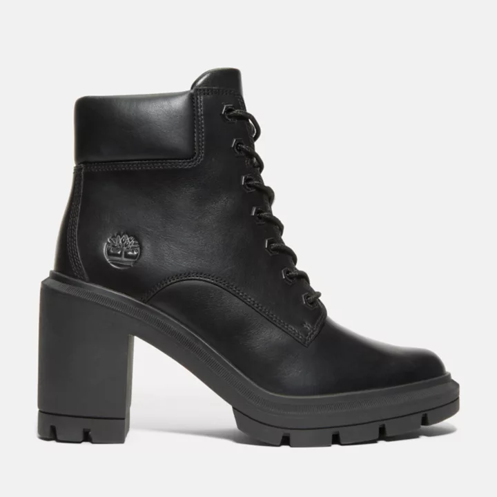 Bota feminina Allington de cano alto com cadarço, na cor preta monocromática.