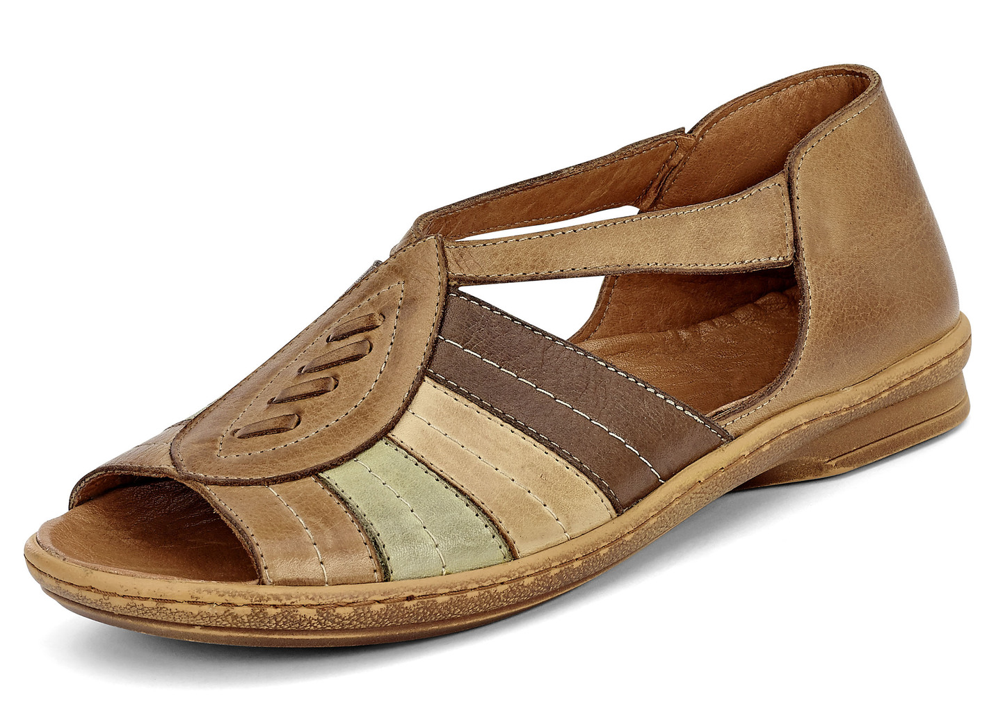 Sandalette in dezenten Brauntönen und Oliv, Weite G
