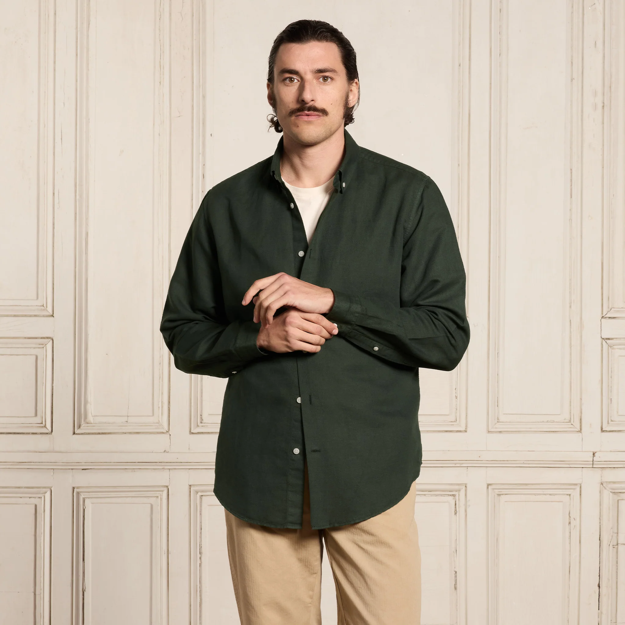 Forest green linen and cotton shirt