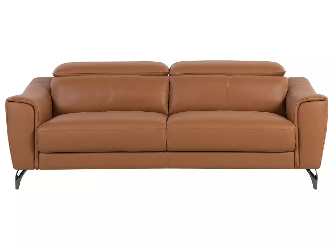 Canapé 3 places en cuir véritable et cuir PU marron doré NARWIK