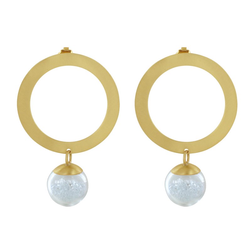 Boucles d'Oreilles Anneau Laiton Bulle Pâte de Verre et Perles