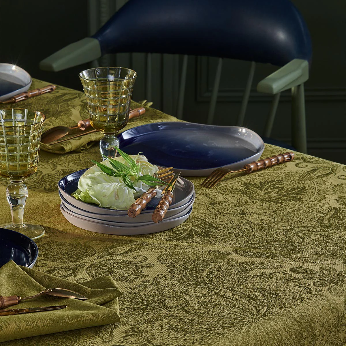Nappe enduit imperméable pur coton or 175x175 Garnier Thiebaut