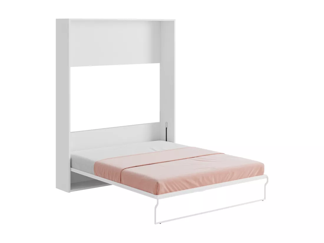 Lit escamotable 160 x 200 cm - Ouverture verticale manuelle - Blanc et gris - MALINA II