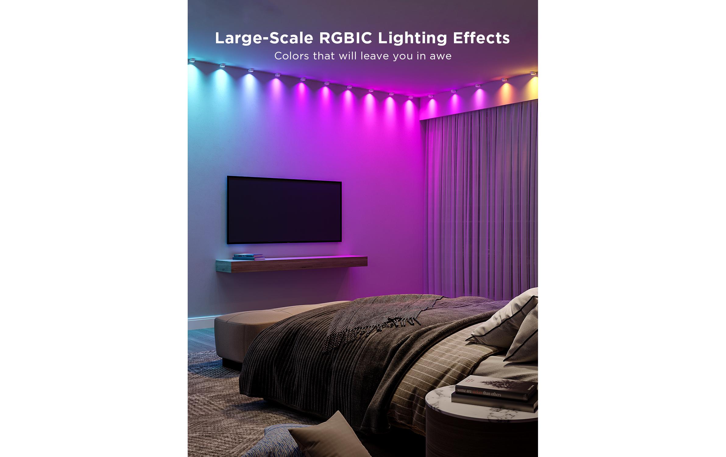 LED String-Downlights, RGBIC, 3 mSmarte LED-Lichterkette/Deckenleuchte mit RGBIC-Segmentfarben