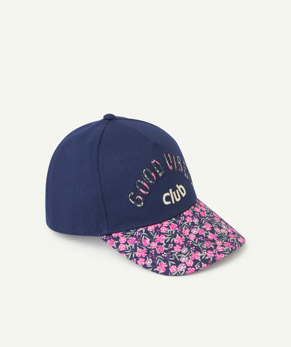 CASQUETTE FILLE BLEU MARINE IMPRIMÉ FLEURI AVEC MESSAGE