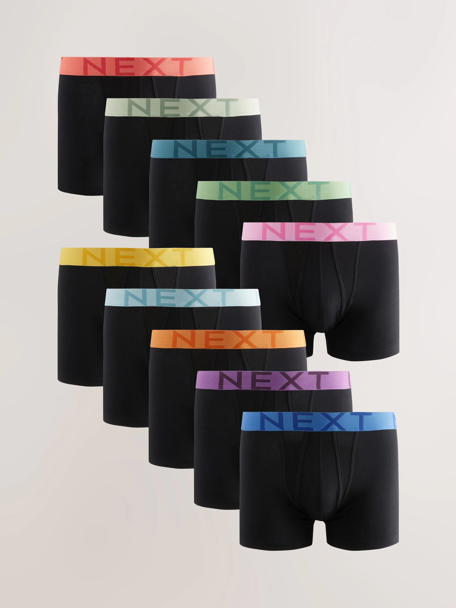Zwart met felgekleurde tailleband - Standaard - 10 Boxershorts zonder plooi