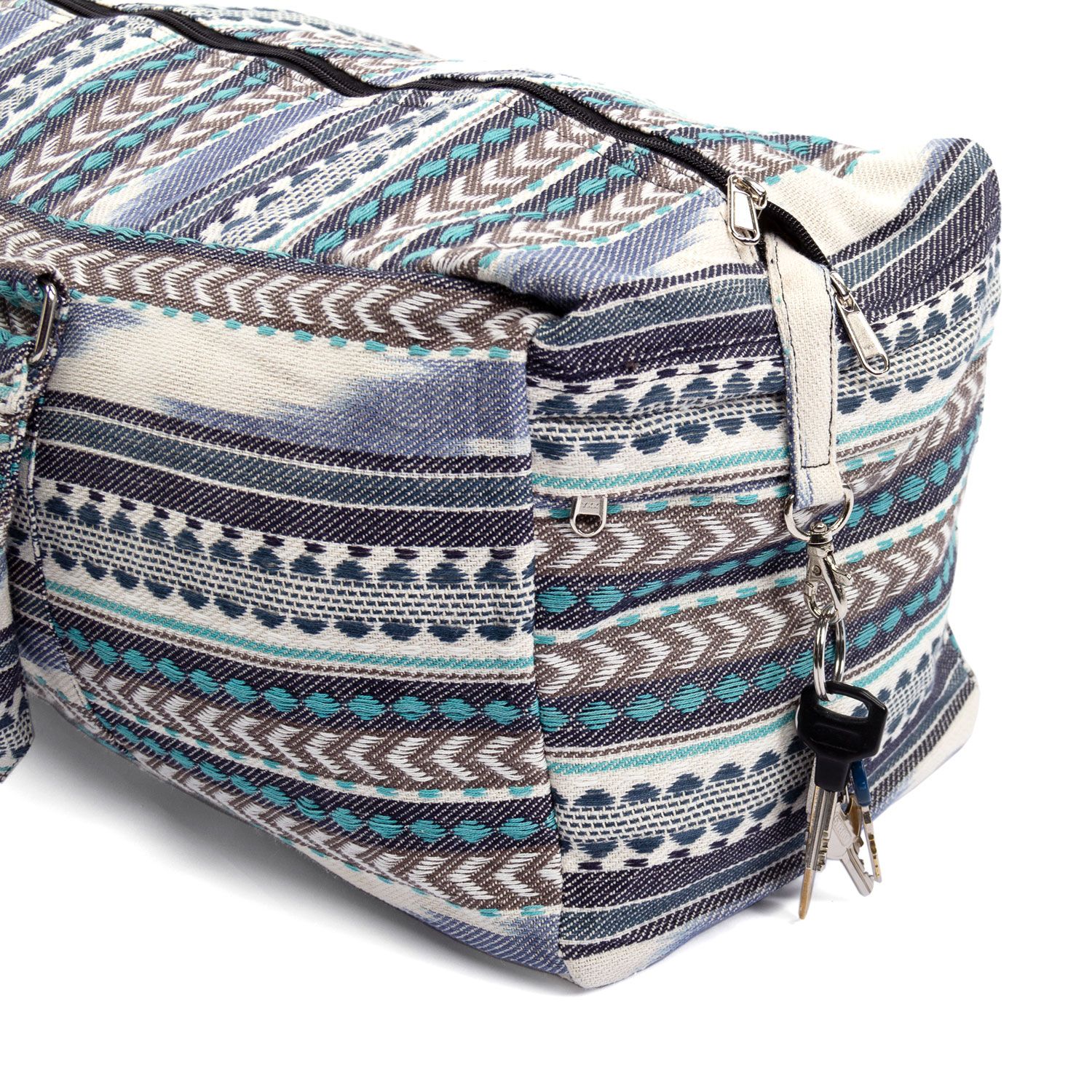 bodhi ETHNO Collection: Yoga Kit Bag Ikat-Webstoff, schwarz-weiß-blau gemustert