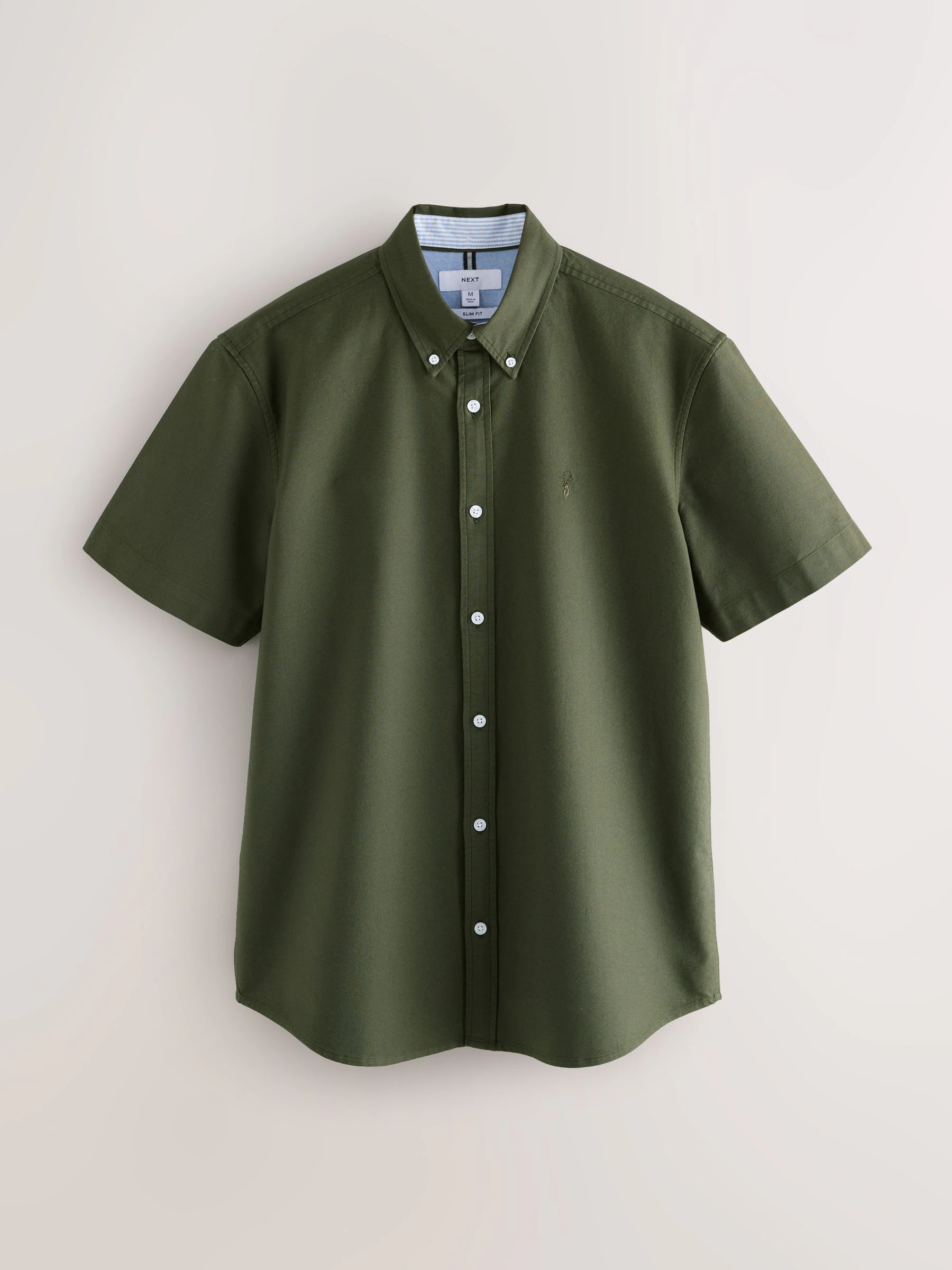 Donkergroen - Slim Fit - Oxford-overhemd met korte mouwen