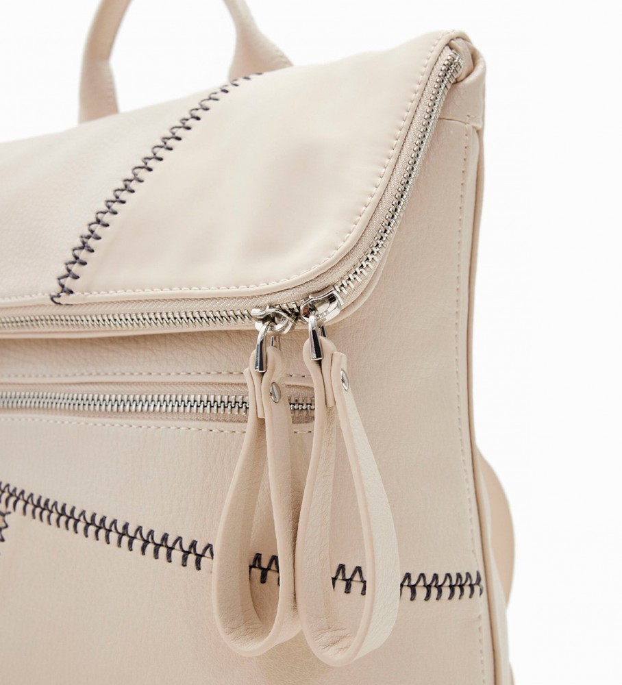 Mochila Desigual tamanho médio com patch bege