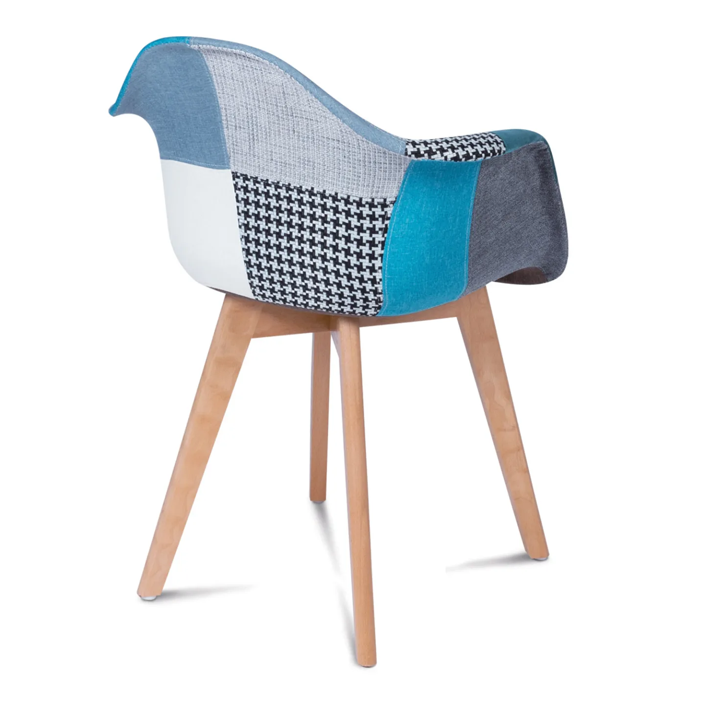 Lot de 2 chaises de salle à manger scandinaves, fauteuils de table SARA motifs patchworks bleus