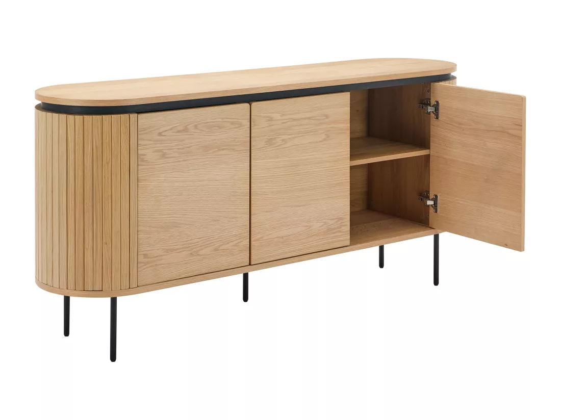 Buffet avec 3 portes placage chêne et métal - Naturel clair et Noir - CARDIONA