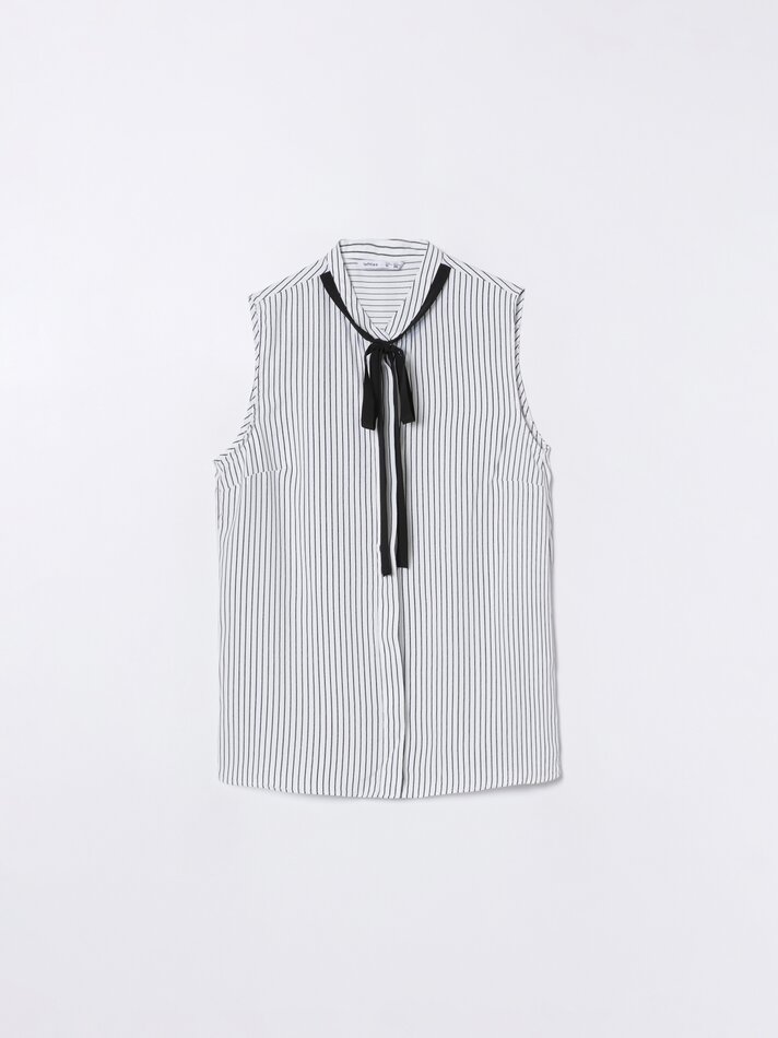 Camisa com gravata no pescoço - Branco-sujo/preto