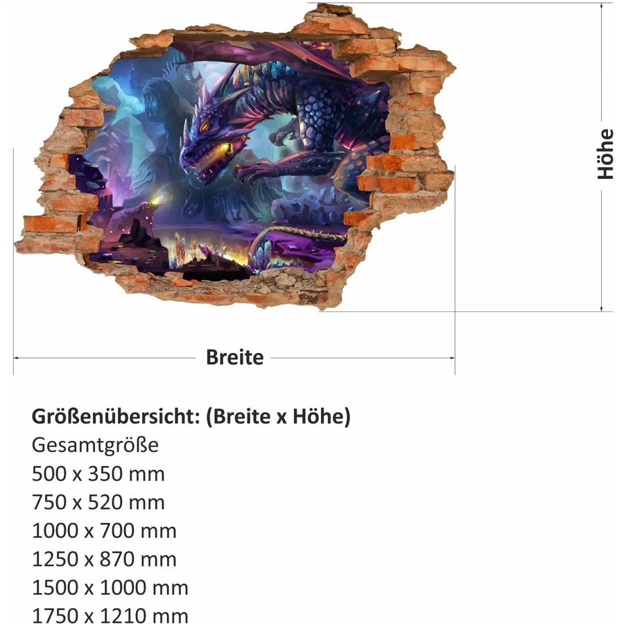Nikima Wandtattoo 097 Drache - Loch in der Wand in 6 vers. Größen bunt