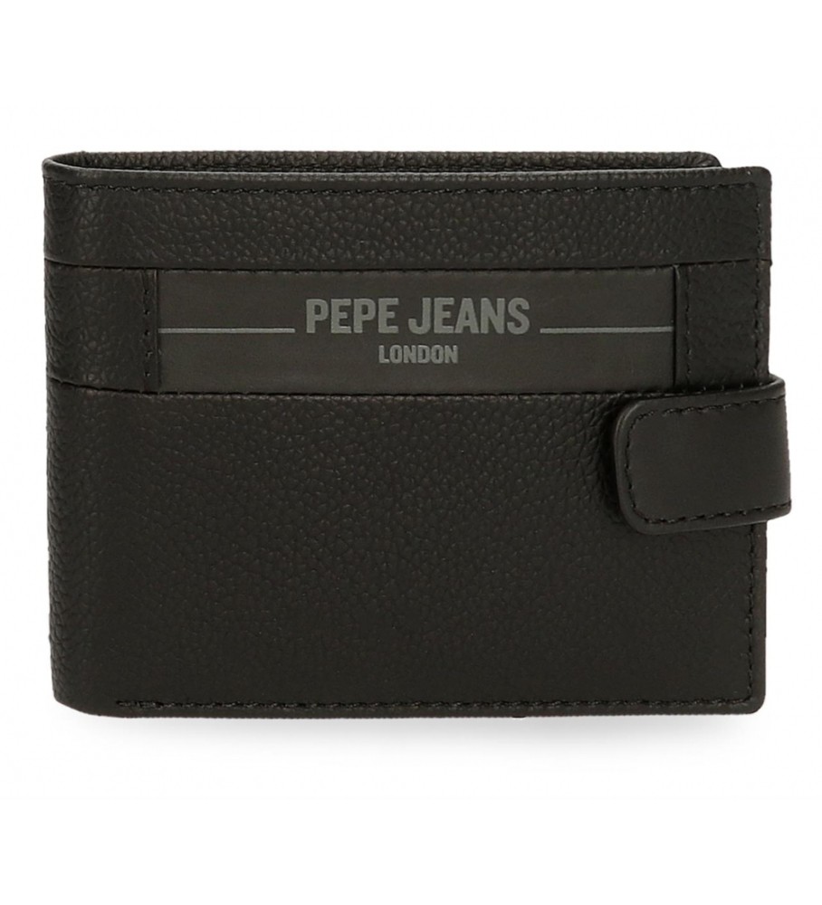 Carteira vertical Pepe Jeans Checkbox em couro preto com fecho de clique