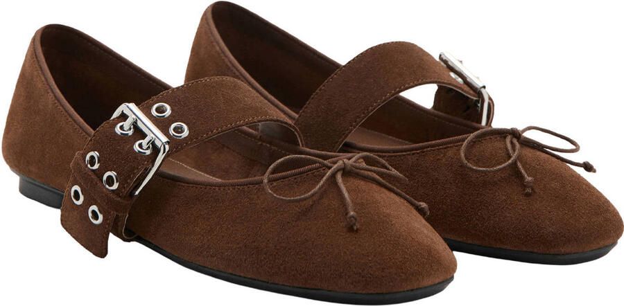 Mango suède ballerina's donkerbruin