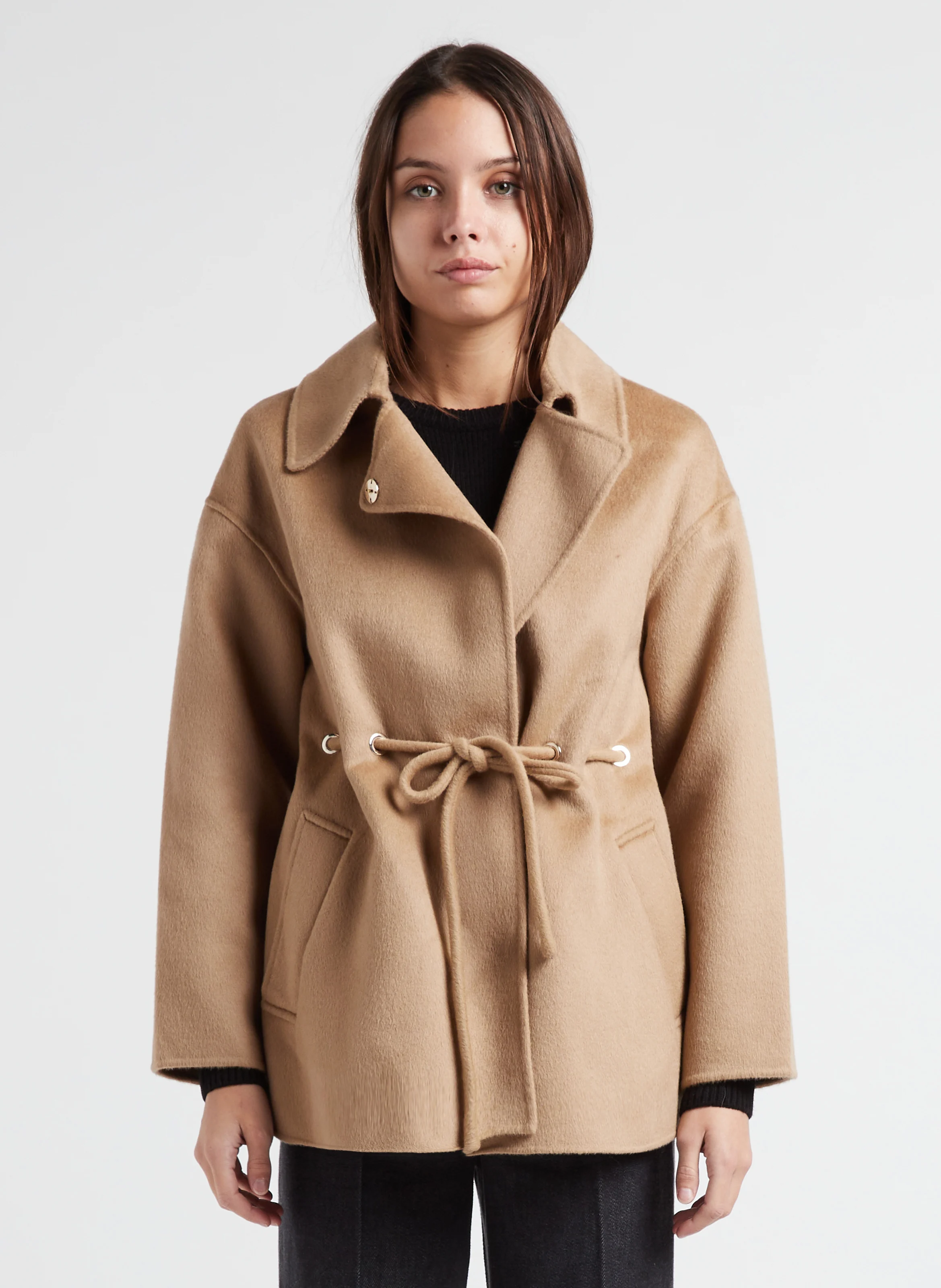 KAM - Manteau ample col classique en laine mélangée | Marron
