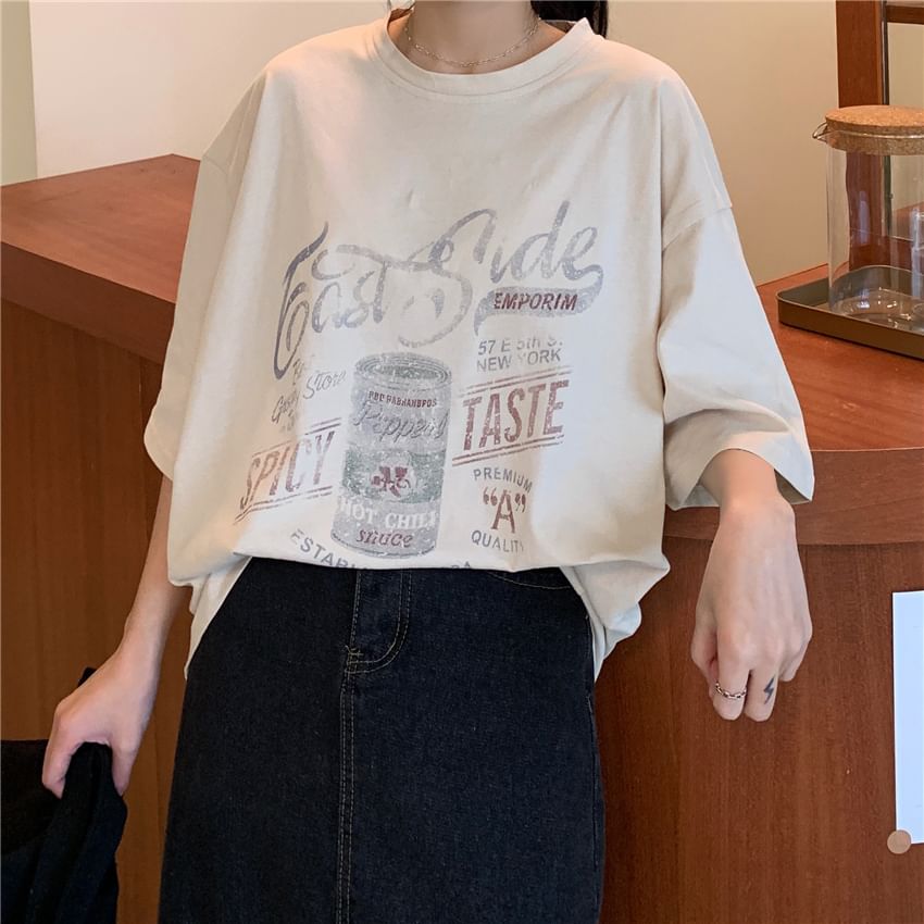 Iduna - Vintage-stijl print T-shirt met korte mouwen