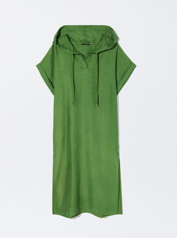 Vestido de linho com capuz - Verde