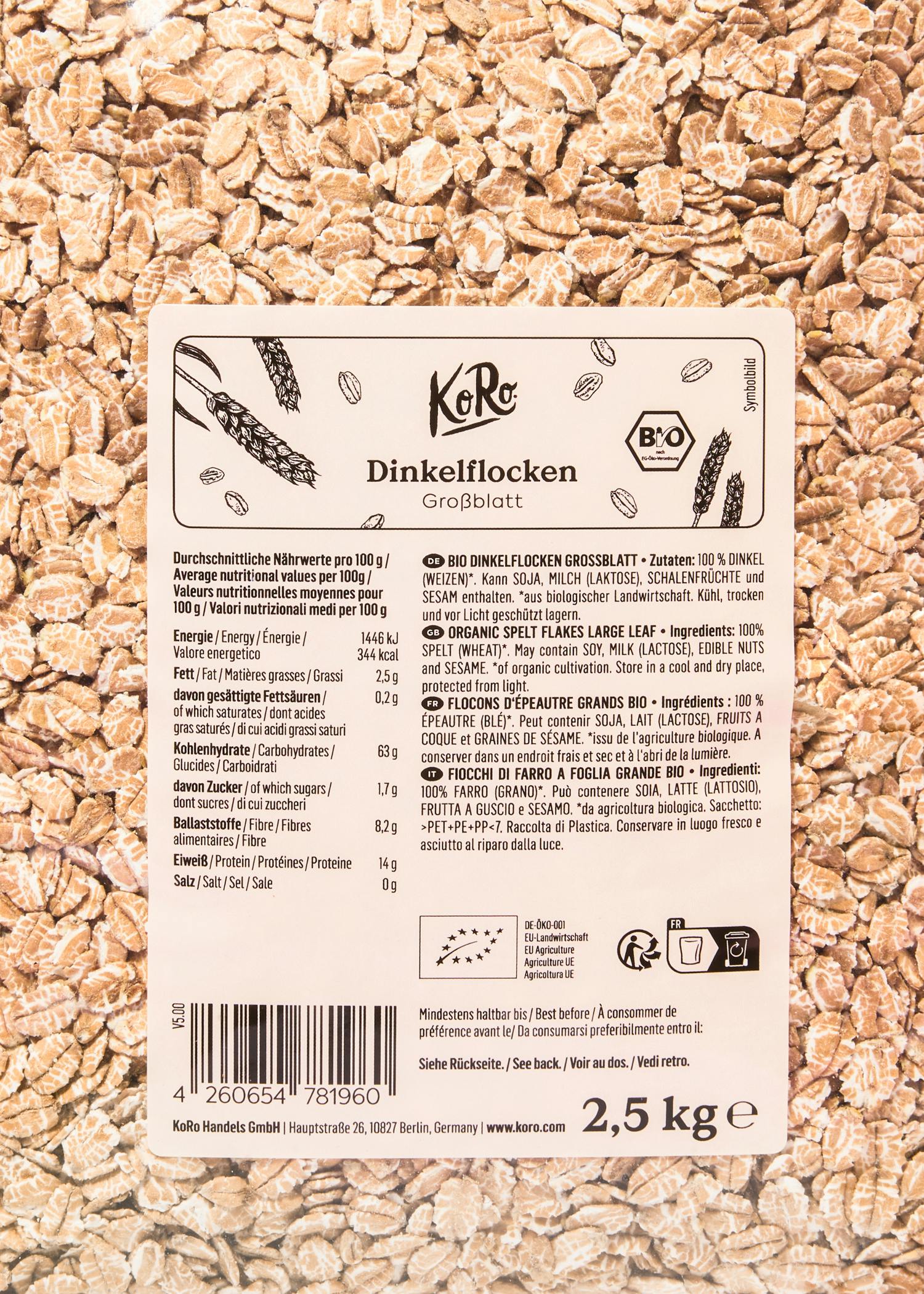Bio Dinkelflocken Großblatt 2,5 kg