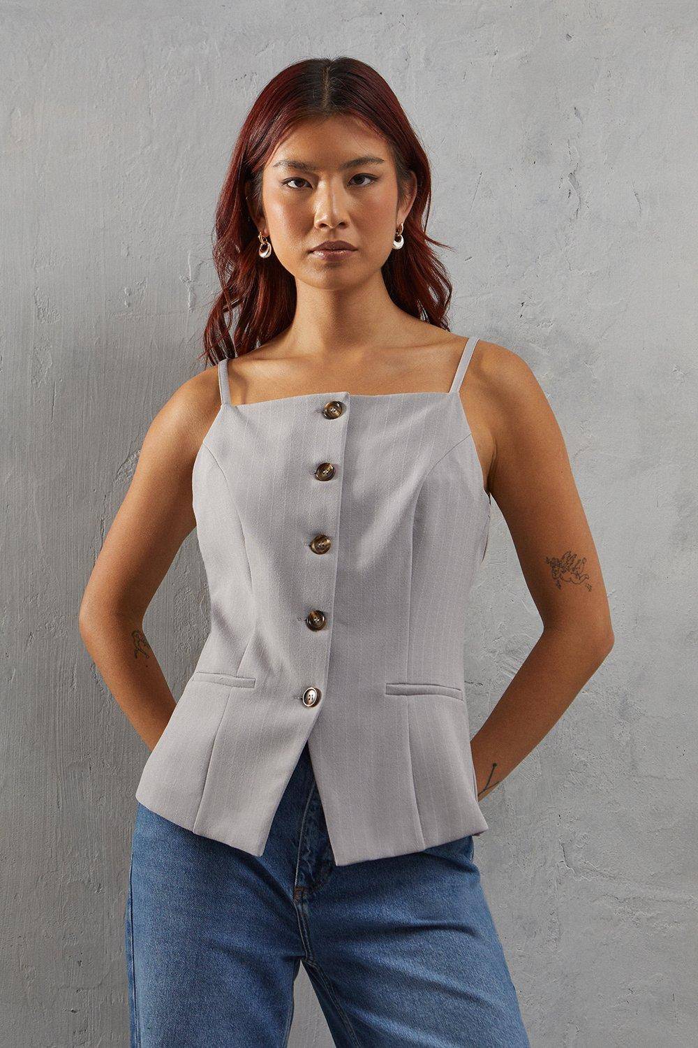 Warehouse Gilet Ajusté à Fines Rayures Premium