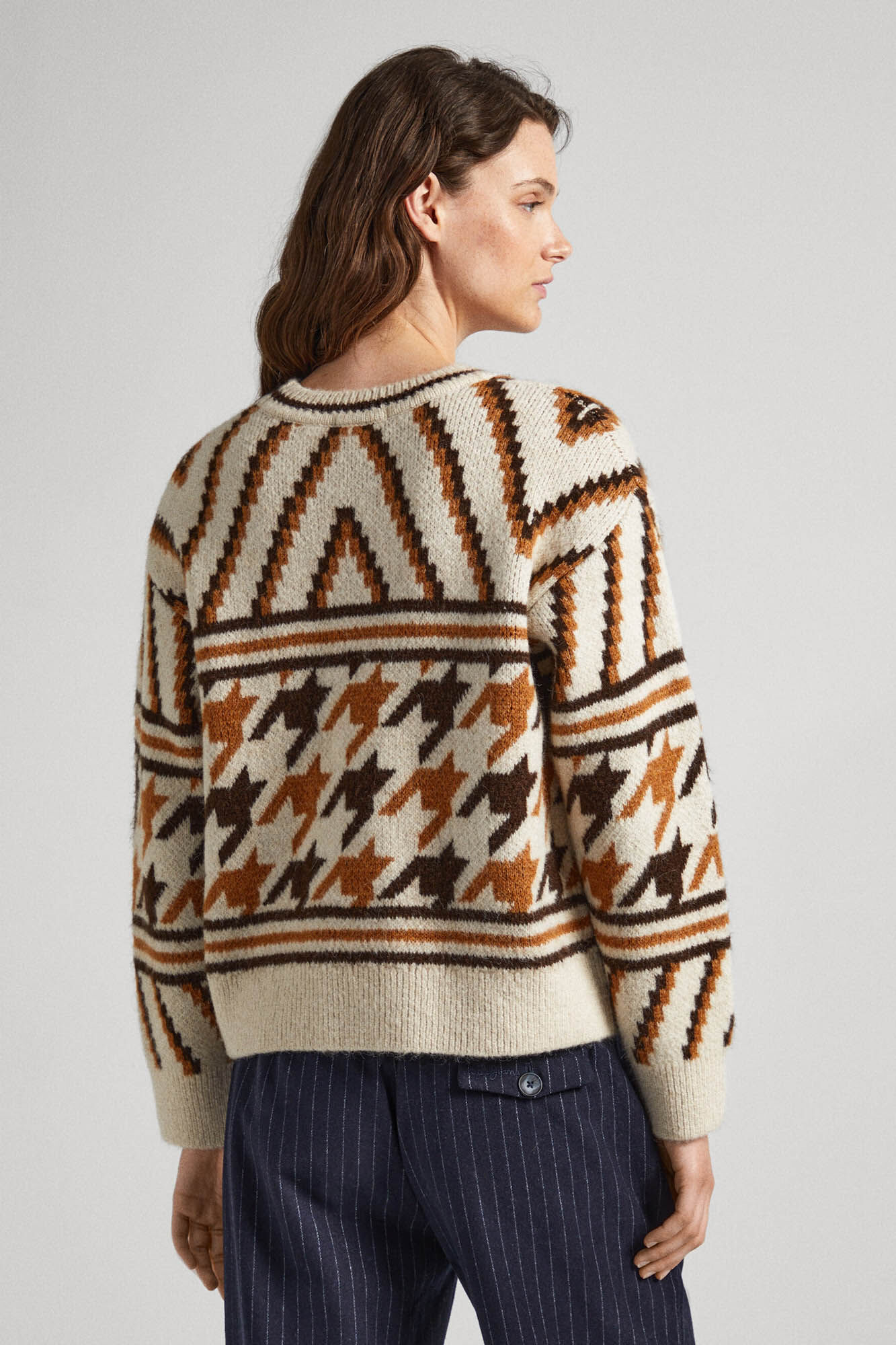 Suéter de gola redonda em jacquard