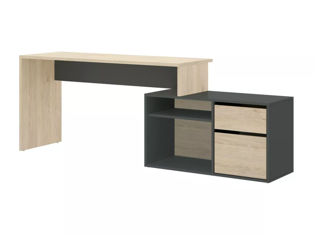 Bureau Ddiaw, Bureau multi-positions pour le bureau ou la chambre, Table d'étude d'angle polyvalente, 139x92h75 cm, Chêne et Anthracite