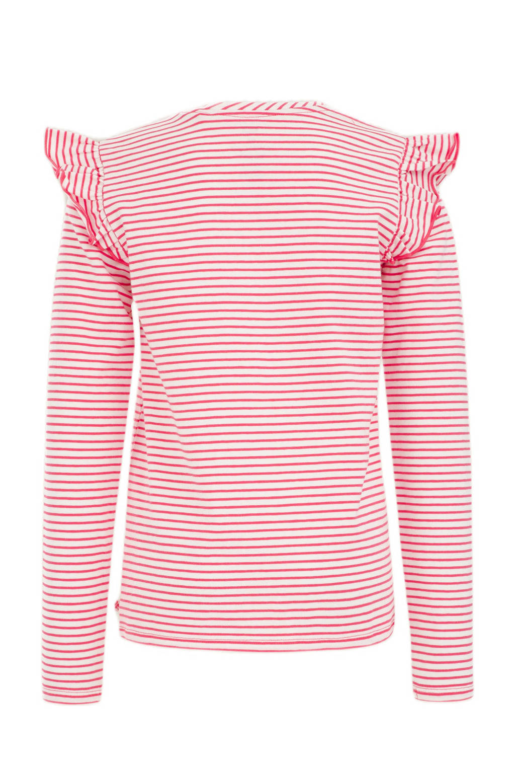 WE Fashion gestreepte longsleeve felroze/wit