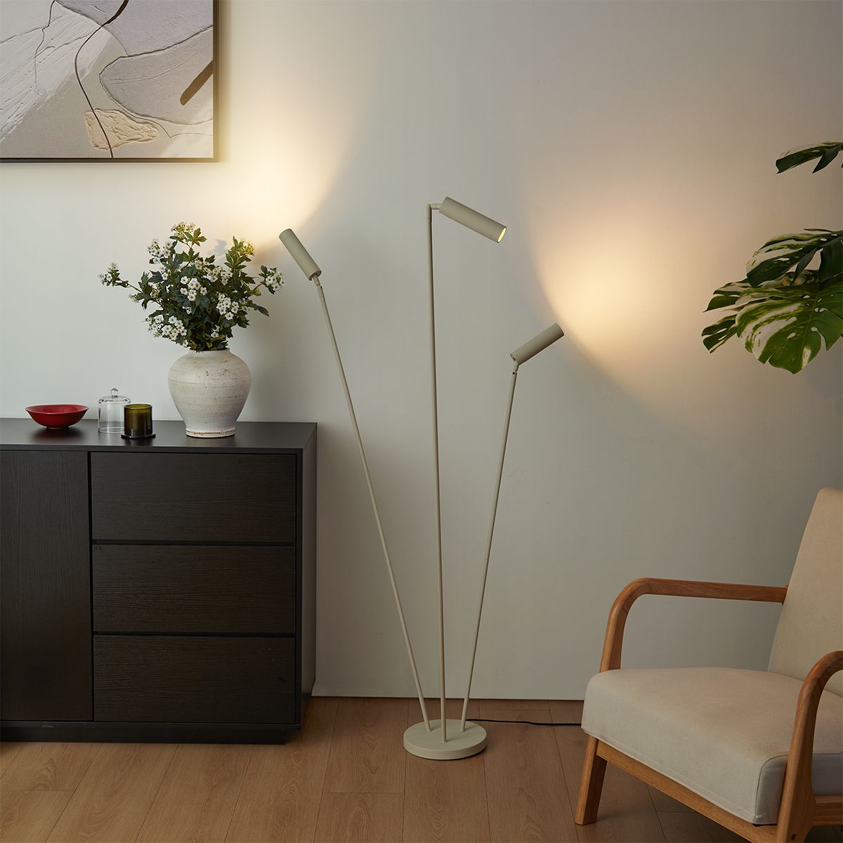 Moderne vloerlamp beige 3-lichts GU10 35mm - Thomas