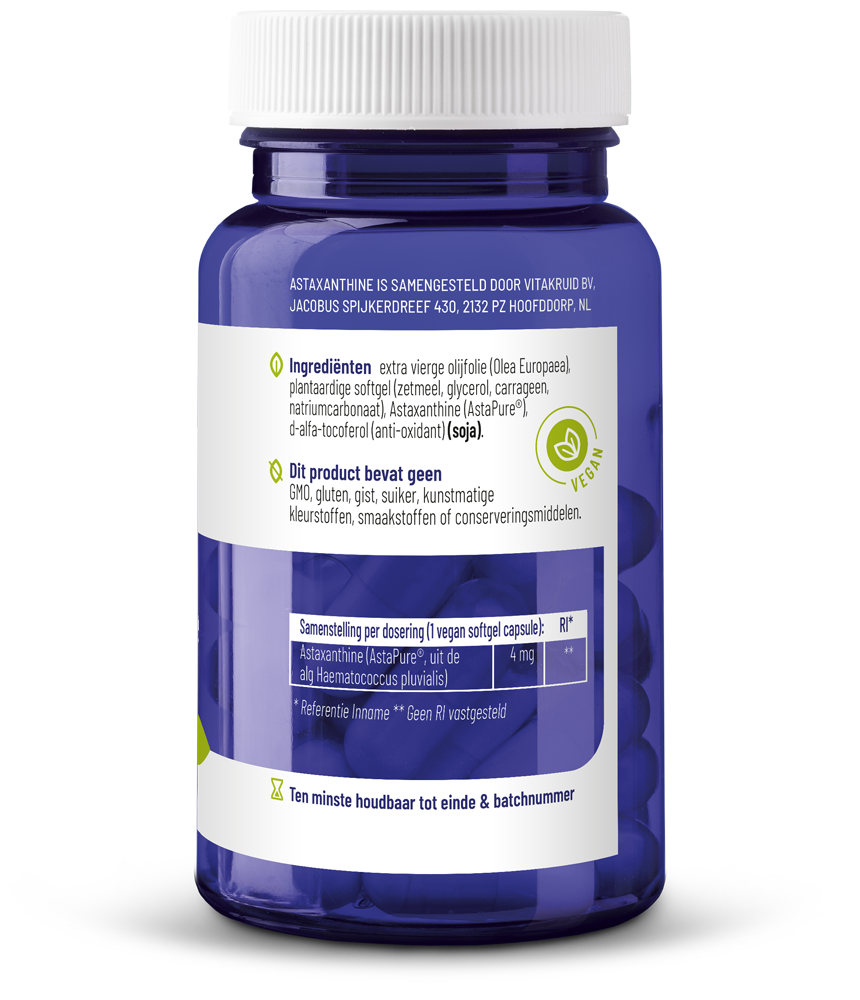 Vitakruid Astaxanthine Astapure® 4Mg Duurzaam Gekweekte Alg (60 vega capsules)