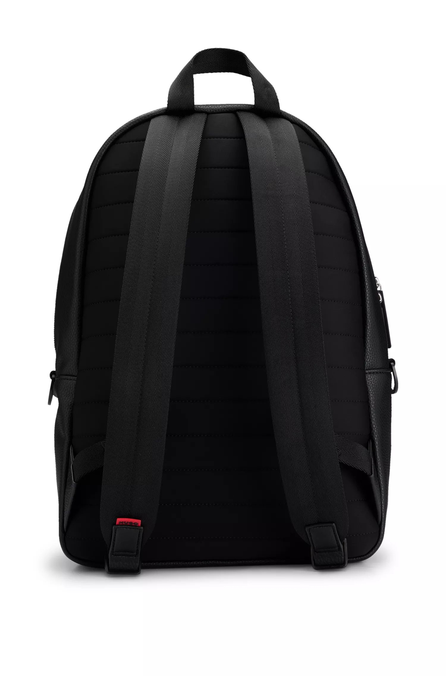Mochila HUGO com patch do logo vermelho em couro sintético granulado.