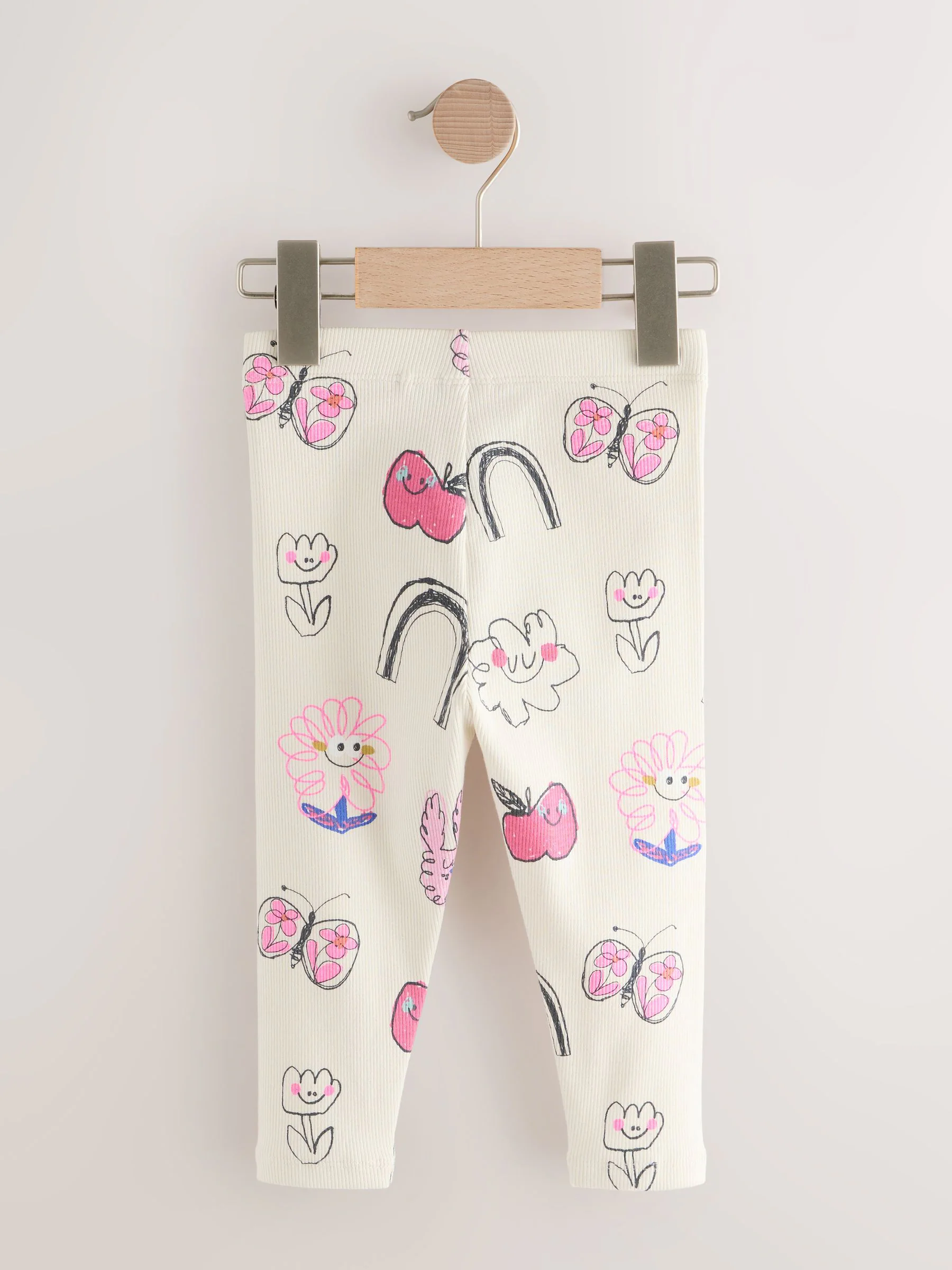 Ecru White Doodle - Geribbelde legging (3mnd -7jr)