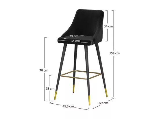 Lot de 2 chaises de bar 77.5 cm en velours noir - Aristote