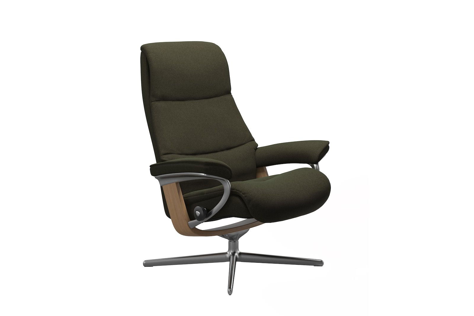 View lenestol Tekstil Calido Green – Cross understell – Alu – Eik  - Medium