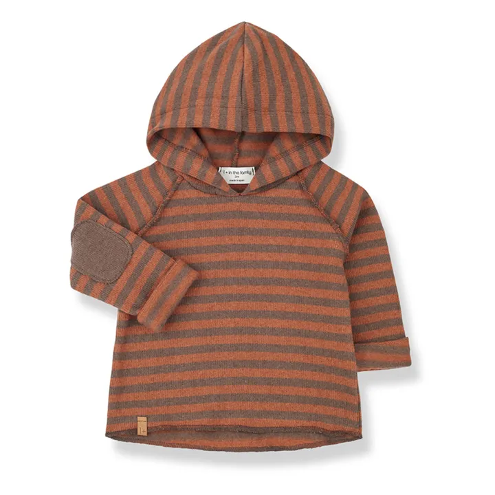 1+ in the family Sweat Capuche Matière Recyclée Rayé Leandre | Marron