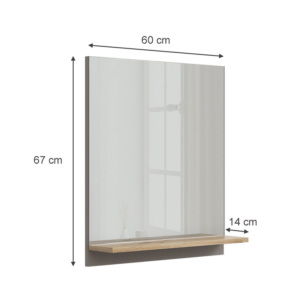 Vicco Badspiegel Marelle Greige Eiche 60 x 67 cm mit Regal