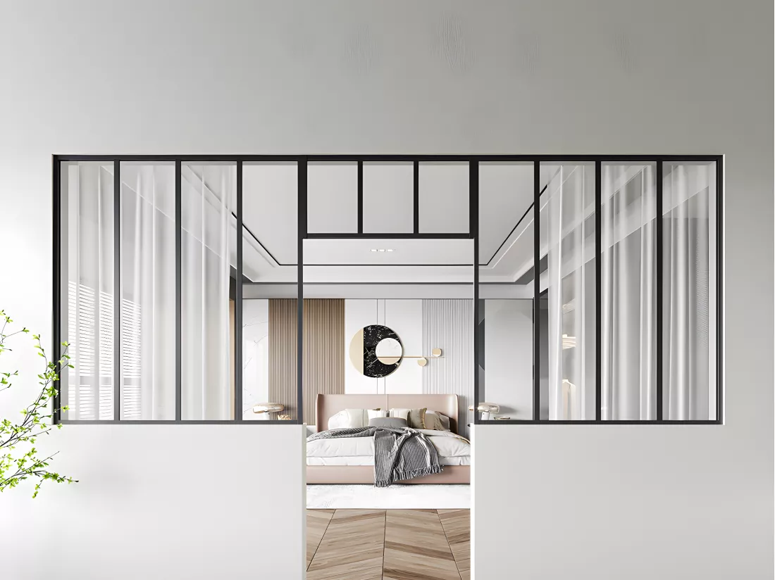 Lot de 2 verrières atelier avec imposte en aluminium thermolaqué - 2 x L120 x H130 + L83 x H40 cm - Noir - BAYVIEW