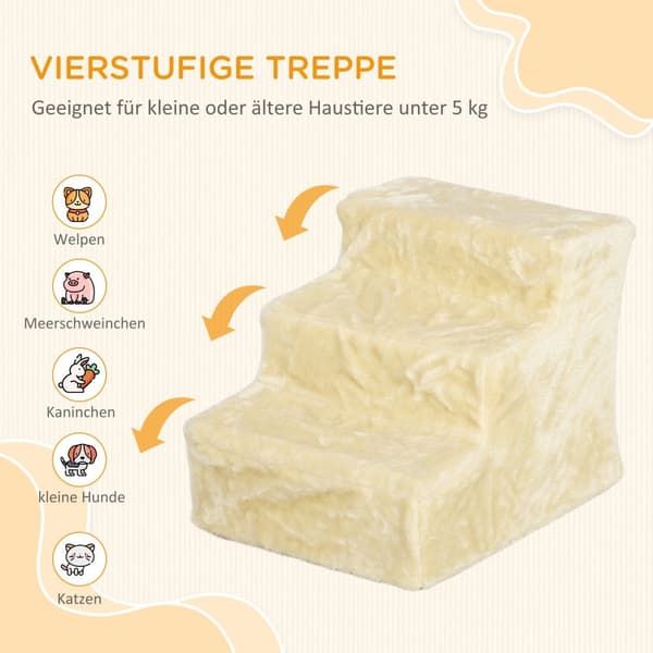 Hundetrapper 3-trinns 35 cm dyretrapper med plysj-utseende kattetrapper for sengesofa Katter opptil 4,5 kg Beige