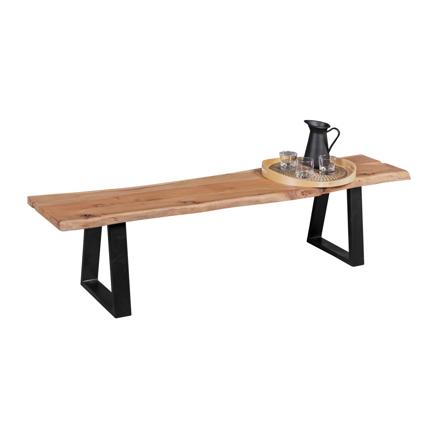 KADIMA DESIGN Esszimmerbank Akazienholz: 4 Personen, Akazienholz, 180x40x45 cm, schwarze Metallfüße, Anti-Rutsch-Pads.