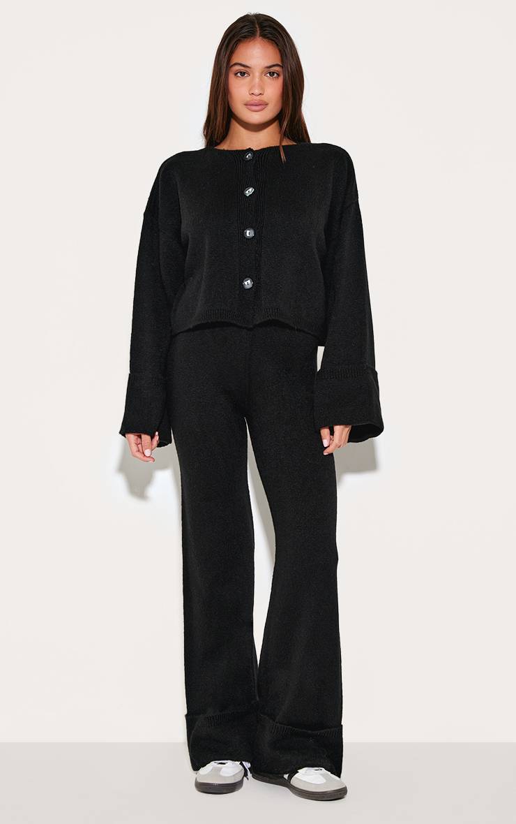 Noir Pantalon En Maille À Ourlet Retroussé